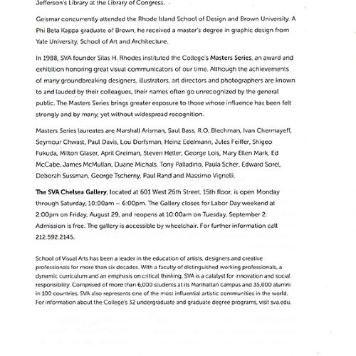 Press Releases depicts: second page of typewritten document describing exhibition