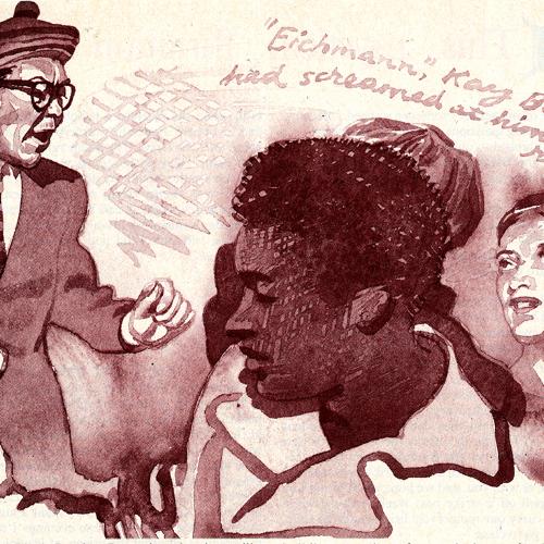 Serial Publications depicts: Two people with medium-light skins tones are on either side of a man with a dark skin tone in the foreground. The people in the background seem to be arguing.