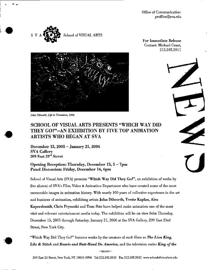 Press Releases depicts: Typewritten document describing exhibition