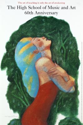 Posters depicts: woman with blue hair, looking upwards