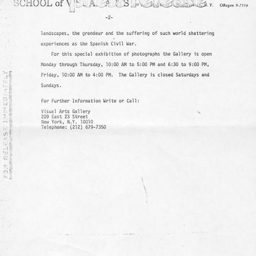 Press Releases depicts: Typewritten document describing exhibition