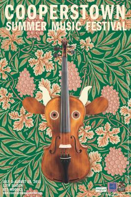 Posters depicts: Violin with cow head on floral wallpaper