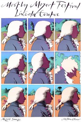 Posters depicts: Three by three grid with identical drawings of Mozart in profile, except one, in which he's sneezing.