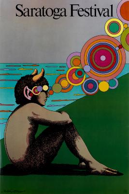 Posters depicts: Seated satyr with psychedelic bubbles emanating from his head as if they are throughts. 