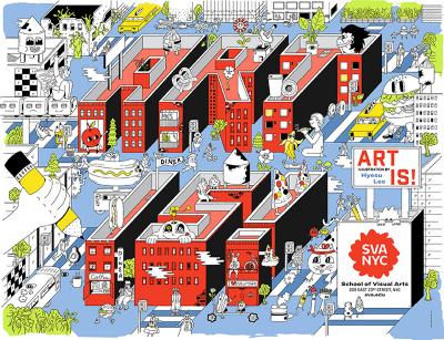 Posters depicts: Three dimensional cartoon city on blue background