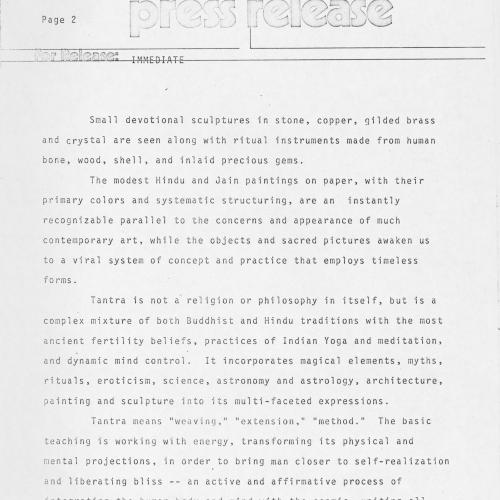 Press Releases depicts: Typewritten description of exhibition