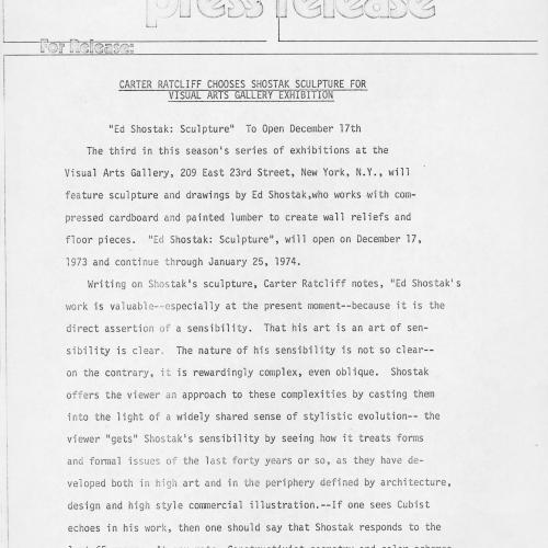 Press Releases depicts: Typewritten description of exhibition