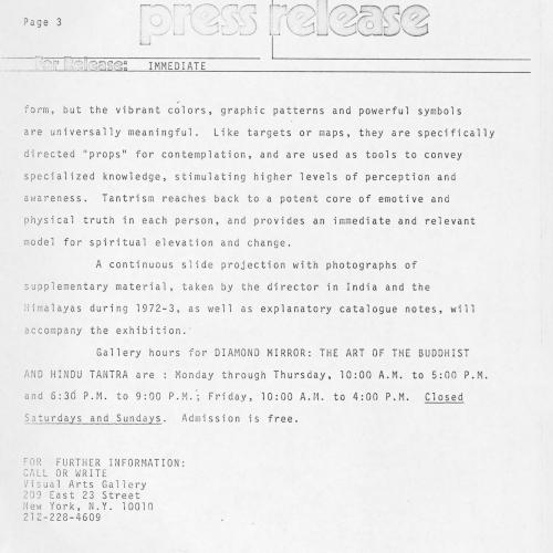 Press Releases depicts: Typewritten description of exhibition