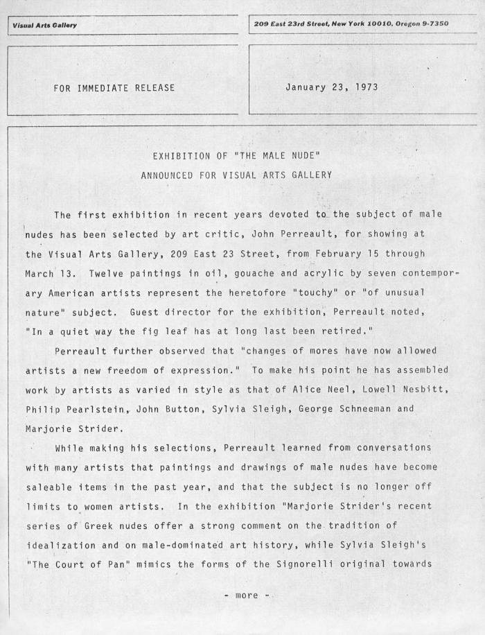 Press Releases depicts: Typewritten description of exhibition