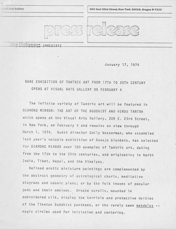 Press Releases depicts: Typewritten description of exhibition