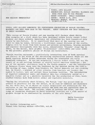 Press Releases depicts: Typewritten description of exhibition