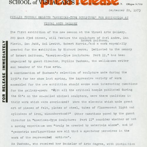 Press Releases depicts: Typewritten description of exhibition