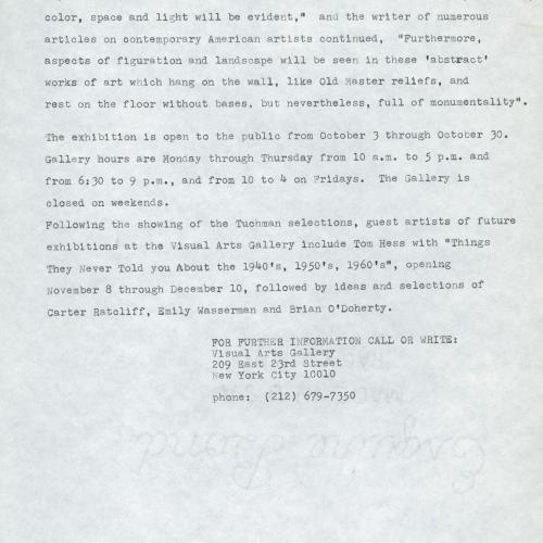 Press Releases depicts: Typewritten description of exhibition