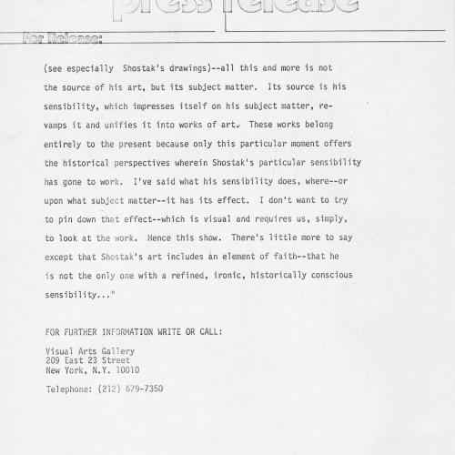 Press Releases depicts: Typewritten description of exhibition
