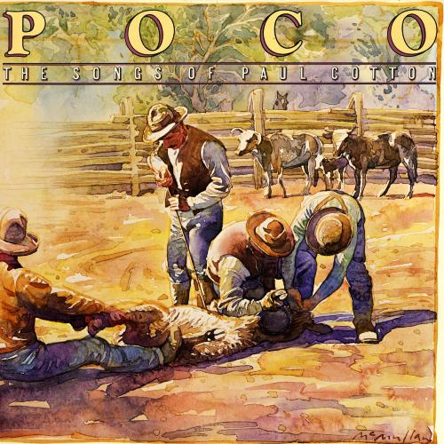 Album Covers depicts: An illustration of four men holding down and branding a calf, as two cows and a calf watch in the distance. Behind them is a fence with a horse peaking over the top.
