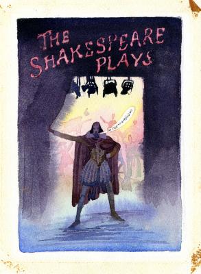 Original Art, Advertisements depicts: Watercolor rendition of Shakespeare in a red cape coming offstage, saying "get thee to a television" in a speech bubble.