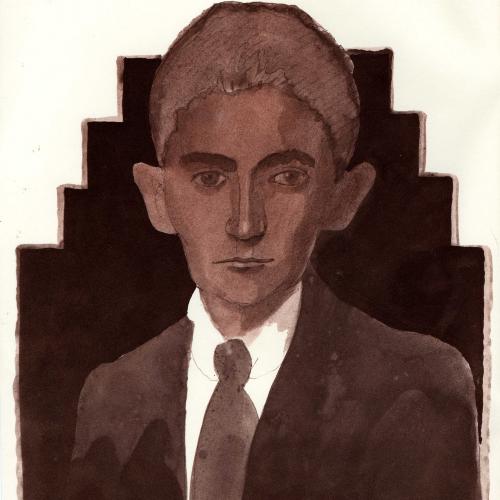 Serial Publications depicts: Portrait of Kafka as a young man in front of a stairstep shape.