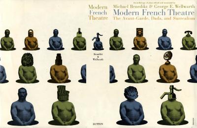 Book Covers depicts: Surreal image of male torsos coming out of a hole. Some torsos have human heads and others have fanciful heads, like a lion or a rose or a chair.