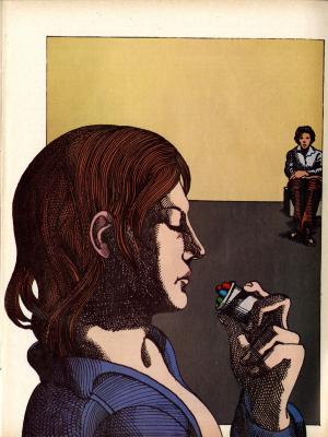 Serial Publications depicts: person looking into a pill bottle with colorful pills inside