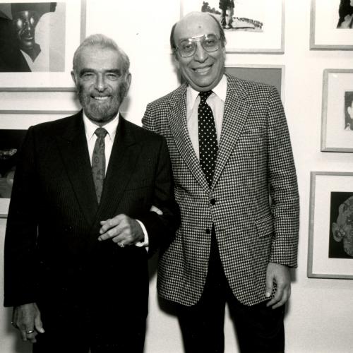 Photographic Materials, Digital Files depicts: opening reception photo of Glaser with Silas Rhodes