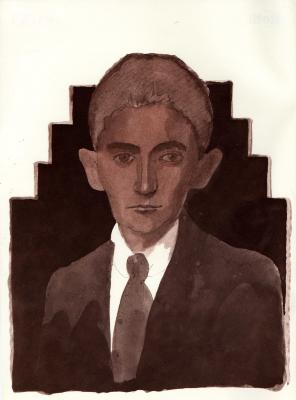 Serial Publications depicts: Portrait of Kafka as a young man in front of a stairstep shape.