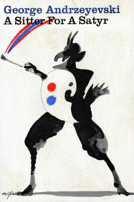 Book Covers depicts: Blotchy black ink drawing of a satyr holding a paint palette like a shield and a paintbrush like a sword.