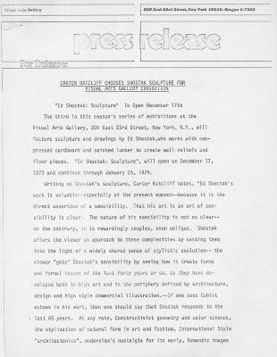 Press Releases depicts: Typewritten description of exhibition