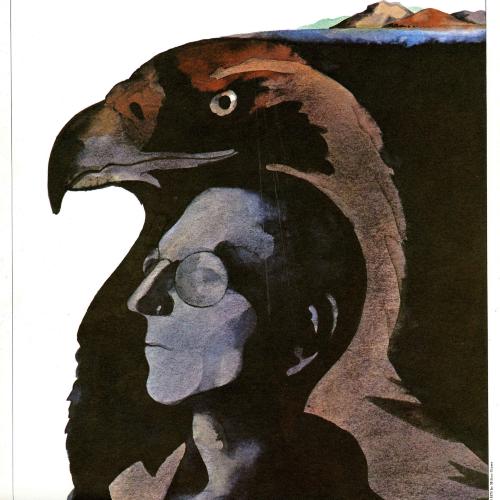 Calendars depicts: Hermann Hesse in profile standing in front of an eagle also in profile