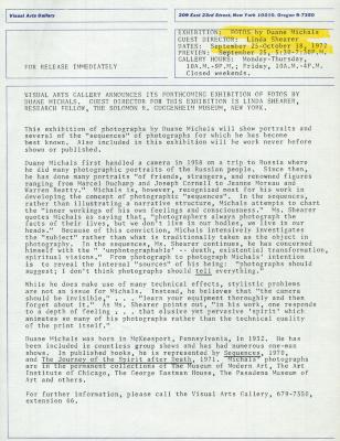 Press Releases depicts: Typewritten description of exhibition
