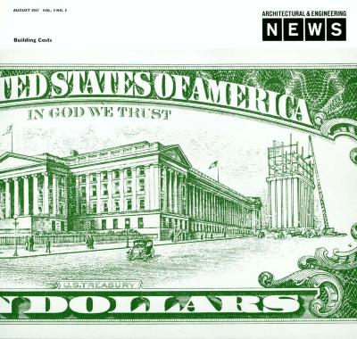 Serial Publications depicts: Crop in of a US dollar bill with the back image replaced with a building being constructed 