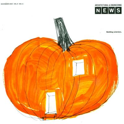 Serial Publications depicts: Drawing of a jack-o-lantern with a door and window cut out