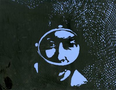 Original Art depicts: cross hatched drawing of diver's face in mask