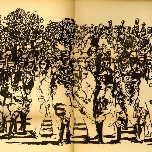 Serial Publications depicts: Mussolini's army rendered in pen and ink.