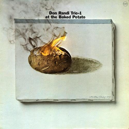 Album Covers depicts: Photograph of a painting of a baked potato on a canvas that's been set on fire