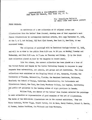 Press Releases depicts: typewritten page describing exhibition