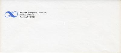 Letterheads/Stationery, Logos and identities depicts: Across the header of an envelope is a blue sort of infinity sign with arrows pointing in on itself, next to it it says "BENDER Management Consultants" 