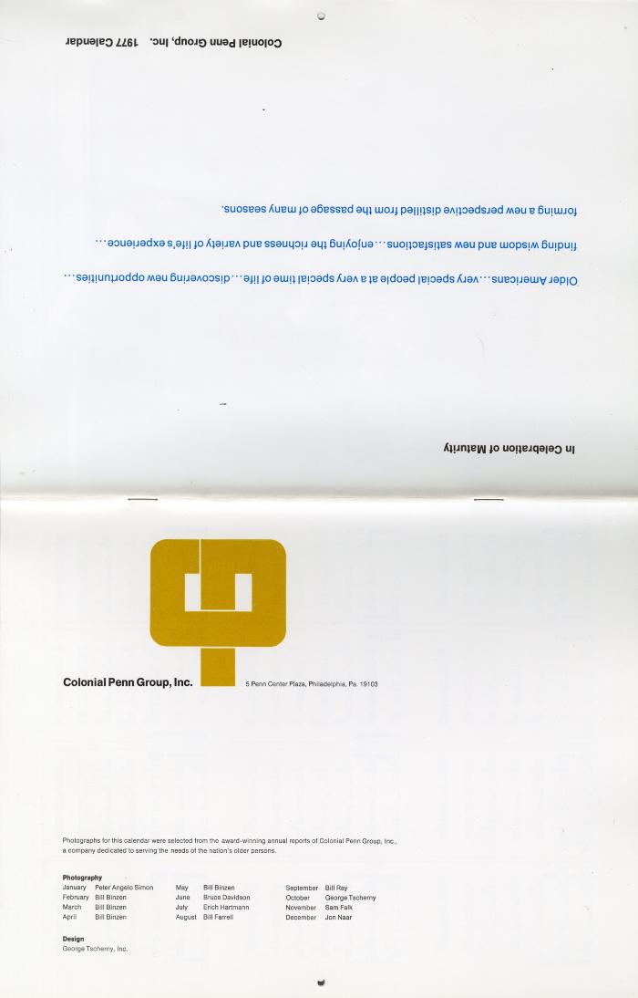 Annual Reports and Corporate Communications depicts: The cover of a calendar, there is text on both sides, as well as a yellow "CP" logo on the front 