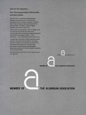 Advertisements, Logos and identities depicts: "Member of the Aluminum Association" with a large lower case "A" in the middle are repeated three times, each getting a bit smaller 
