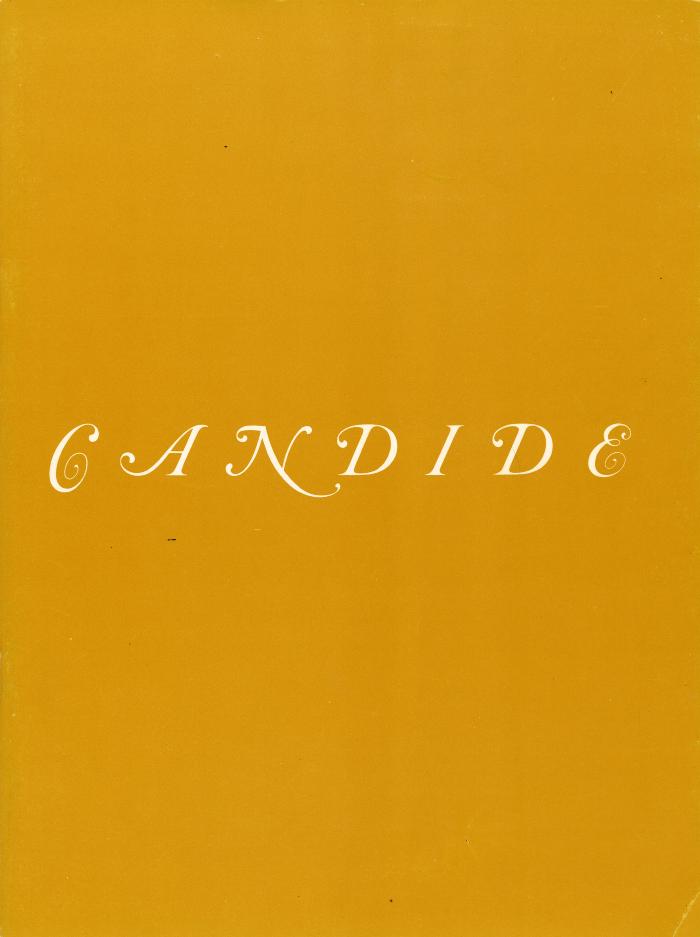 Programs depicts: "Candide" in a swirling font on yellow paper 