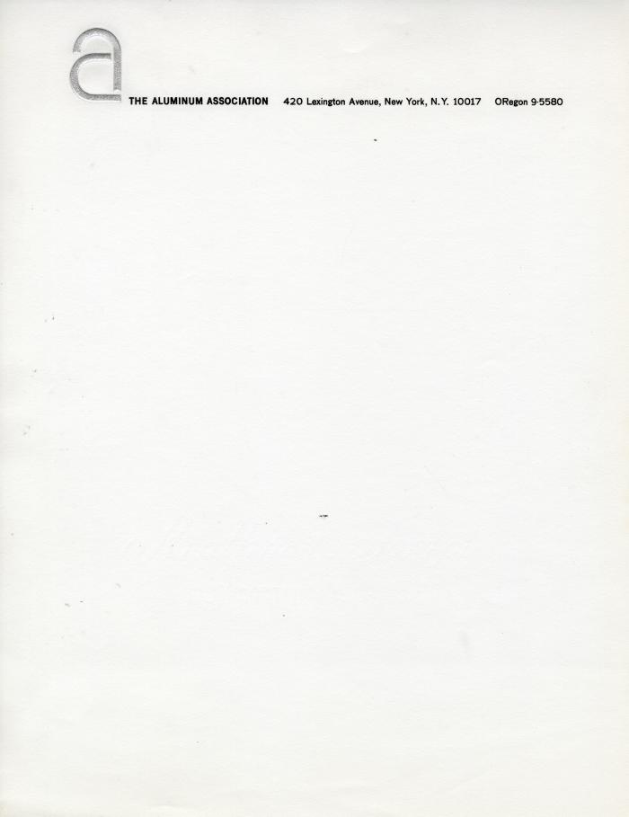 Letterheads/Stationery, Logos and identities depicts: On the header of a piece of paper is a large white lower case "A" followed by "The Aluminum Association" 