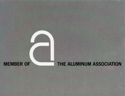 Three-Dimensional Objects, Logos and identities depicts: A large white lower case "A" is on a gray piece of paper, it is in the middle of the phrase "Member of The Aluminum Association" 