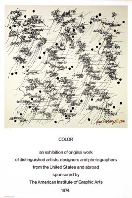 Posters depicts: Poster features an artwork by Ivan Chermayeff, names of colors in overlapping caligraphy