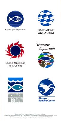 Posters depicts: Six different aquarium logos arranged in a 2x3 rectangle against a white background. The aquariums are the New England Aquarium, Baltimore Aquarium, Osaka Aquarium Ring of Fire, Tennessee Aquarium, Acquario di Genova, and the Alaska SeaLife Center.