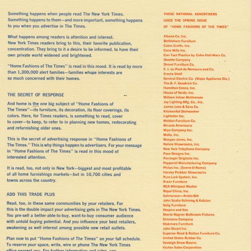 Booklet/Brochure depicts: Block of text in blue next to a list of companies in orange 