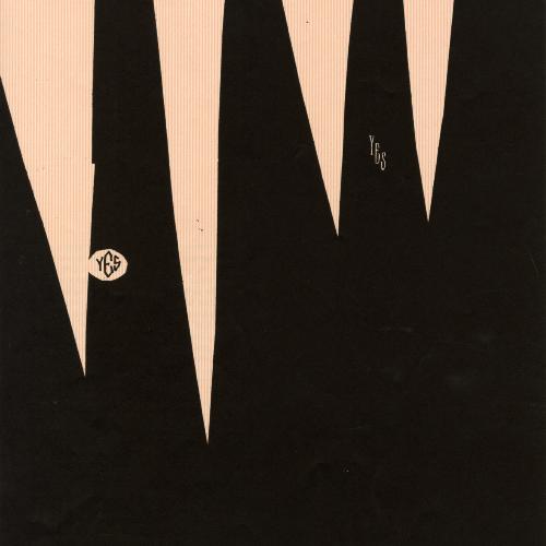 Serial Publications depicts: The front of a 2 men's suit made out of paper collage, the ties have an embroidered "yes" on it 