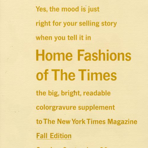 Booklet/Brochure depicts: A block of yellow text, in the center "Home Fashions of The Times" is typed larger than the rest