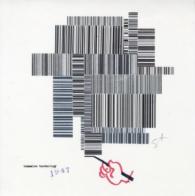 Cards depicts: Barcodes patterned next to each other, an illustrated hand is shown painting them 