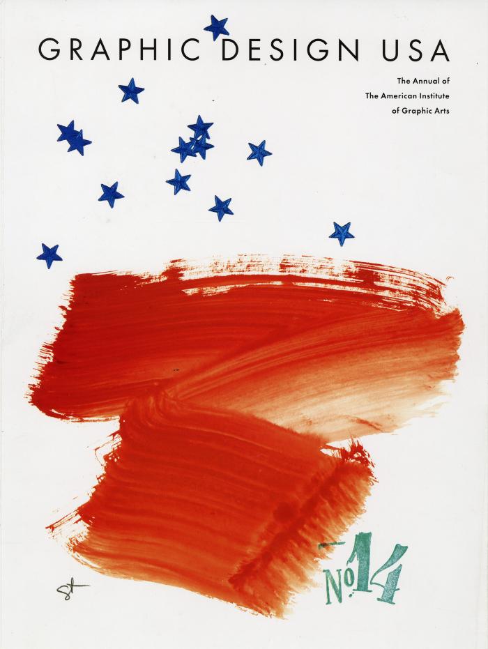 Book Covers depicts: A reddish paint streak with blue stars sprinkled above it 