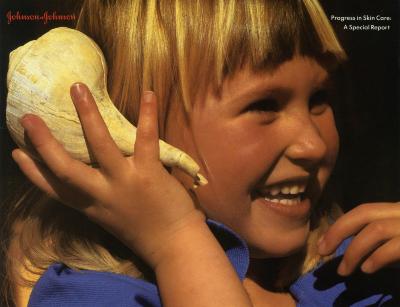 Annual Reports and Corporate Communications, Booklet/Brochure depicts: A young girl holding a seashell up to her ear