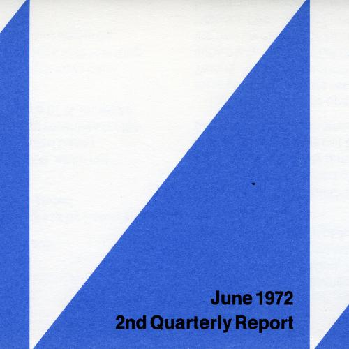 Annual Reports and Corporate Communications, Booklet/Brochure depicts: Three blue triangles next to each other, the one in the middle is labelled "June 1972 2nd Quarterly Report" 